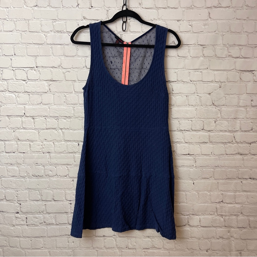 BONGO Blue Stretchy Skater dress with lace back and contrast zipper large